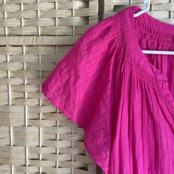 Loft 100 % Cotton Pink Ruffle Sleeves Size Medium - Picture 3 of 9